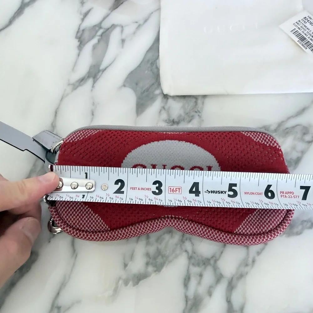 Gucci Red Technical Knit Glasses Case Zip Pouch with Strap 824707
